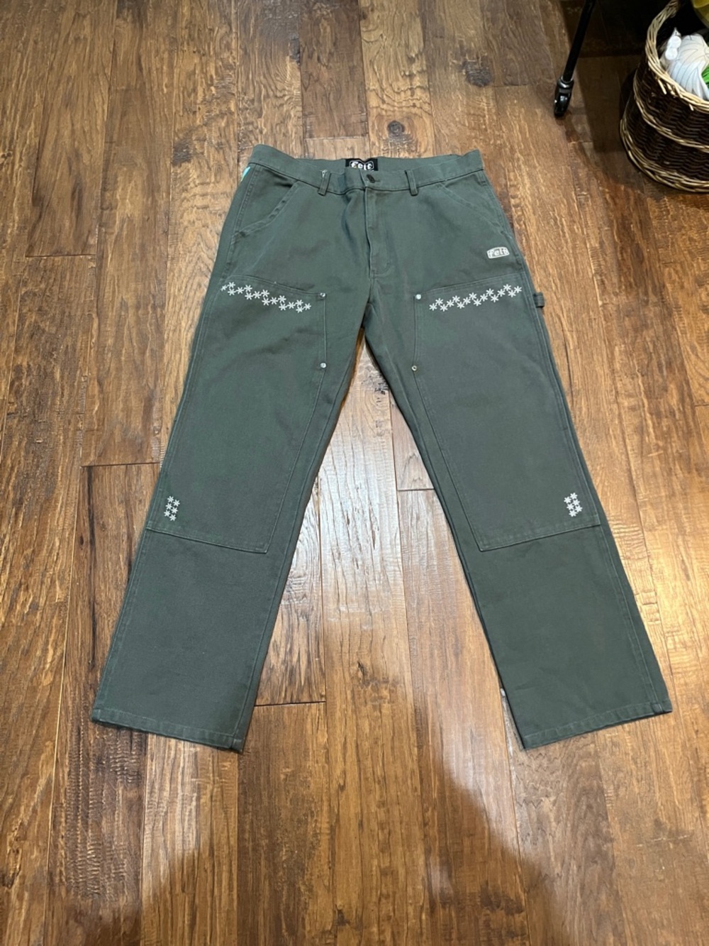 Large, Felt Hitchhiker Carpenter Pants (Olive Green Utility Trousers) Genderless